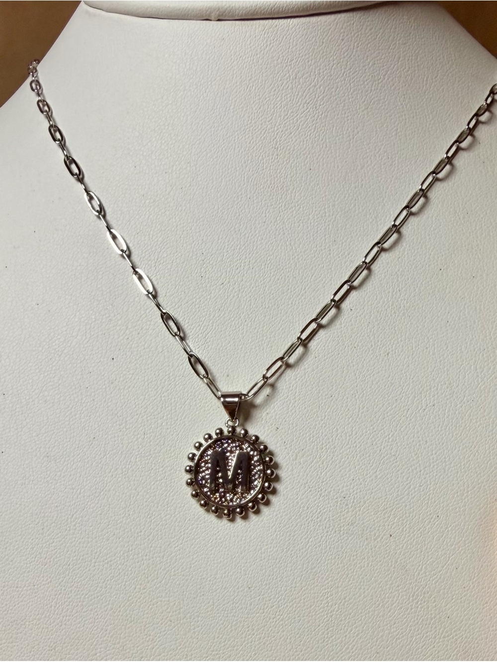 Silver 'M' Initial Pendant Necklace 20”